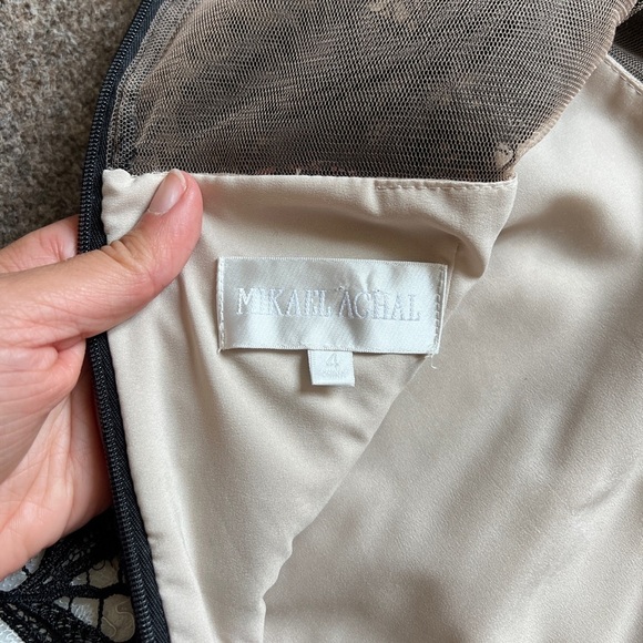 Mikael Aghal Black White Lace Evening Gown Wedding Floor Length Dress Women’s 4 - Picture 8 of 15